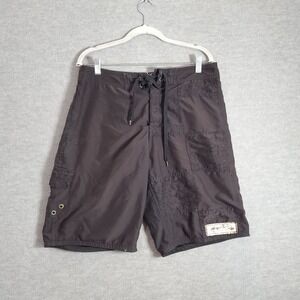 Anchor Blue Men Swimwear 32 Black Cargo Board Shorts Logo Surf Y2K